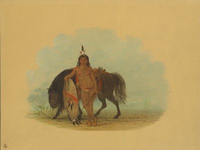 Egy Cheyenne harcos pihenteti a lovát, 18611869. alkotó: George Catlin