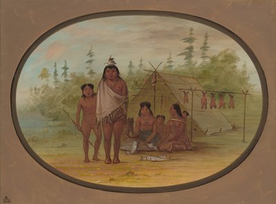 Egy laposfejű főnök a családjával, 18551869. alkotó: George Catlin