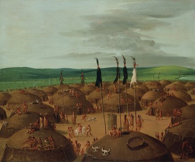 Madártávlati kilátás a Mandan falura, 1800 mérfölddel St. Louis felett, 1837-1839. alkotó: George Catlin
