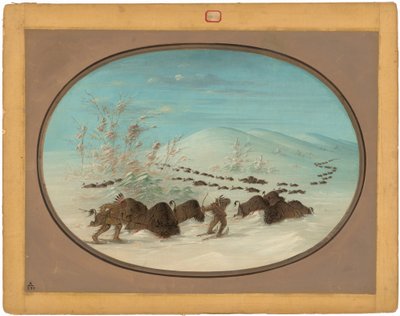 Buffalo Chase a hószállingózásban – Ojibbeway alkotó: George Catlin