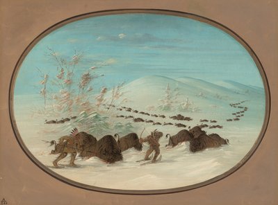 Buffalo Chase a hószállingózásban – Ojibbeway, 18611869. alkotó: George Catlin