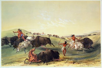 Buffalo Hunt, 7. tábla Catlin észak-amerikai indián gyűjteményéből, metszett McGahey, Day és Haghe alkotó: George Catlin