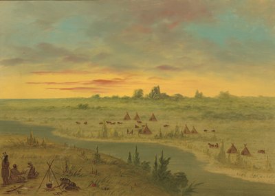 Pawnee indiánok tábora naplementekor, 18611869. alkotó: George Catlin