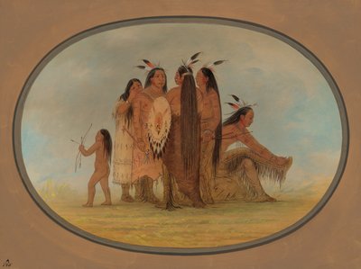 Négy mandan harcos, egy lány és egy fiú, 18611869. alkotó: George Catlin