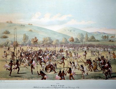 Amerika indiánja: labdajáték a vörös bőrök törzsében. George Catlin (1794-1872) nyomata 19. századi magángyűjtemény alkotó: George Catlin