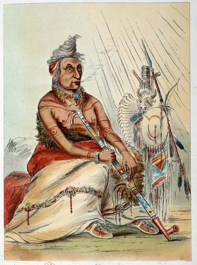 Amerika indiánjai: Egy idős indián szakács portréja, aki pipáját szívja The Black Mocassin néven. Illusztráció: George Catlin (1794-1872) alkotó: George Catlin