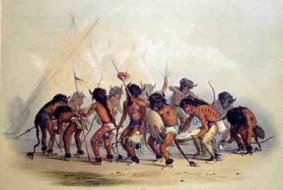 Amerika indiánjai bivalytáncot űznek. George Catlin litográfiája alkotó: George Catlin