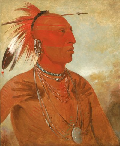 La-wáh-he-coots-la-sháw-no, bátor főnök, egy skidi (farkas) pawnee alkotó: George Catlin
