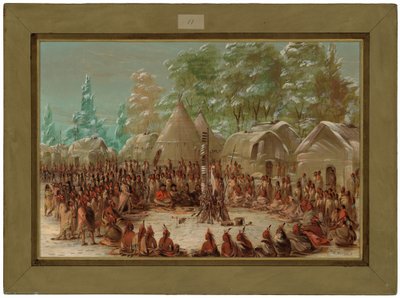 La Salle társaságát az illinoisok falujában vendégül látták. 1680. január 2. alkotó: George Catlin