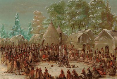 La Salle partija az Illinois Village-ben lakmározott. 1680. január 2. 18471848. alkotó: George Catlin