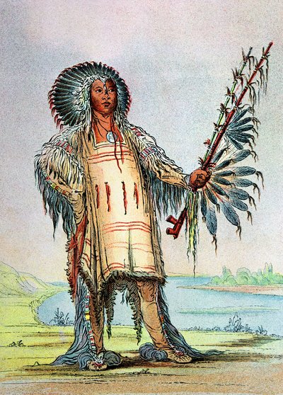 Mandan indián Ha-Na-Tah-Muah, farkasfőnök alkotó: George Catlin