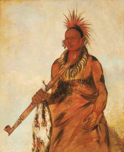 No-o-mún-nee, Séták az esőben, egy harcos, 1832. alkotó: George Catlin