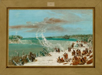 Portage a Niagara-vízesés körül a Table Rocknál alkotó: George Catlin