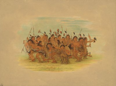 Fejbőrtánc – sziú, 1861. alkotó: George Catlin