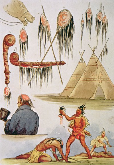 Fejbőr fejbőr és dekoratív használata (akvarell papíron) alkotó: George Catlin
