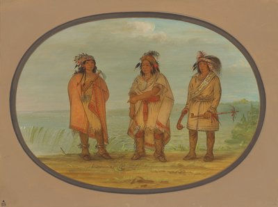 Seneca főnök, vörös kabát, két harcossal, 18611869. alkotó: George Catlin
