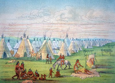 Sioux tábori jelenet alkotó: George Catlin