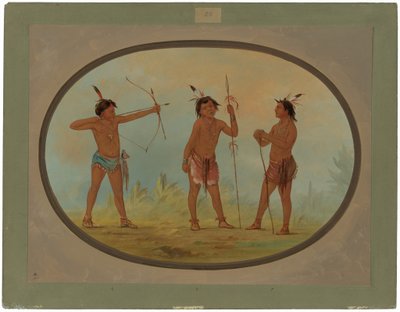 Három Shoshonee harcos háborúra felfegyverkezve alkotó: George Catlin