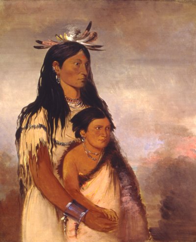 Tunk-aht-óh-ye, Thunderer, egy fiú, és Wun-pan-to-mee, White Weasel, egy lány, alkotó: George Catlin