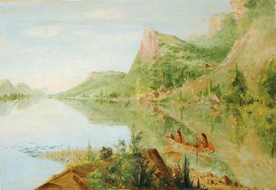 Kilátás a Wisconsin folyóra, Winnebago lövöldöző kacsák alkotó: George Catlin