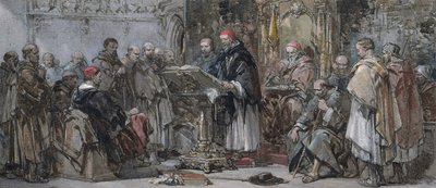 A szerzetesi élet jelenete: Prédikáció a templomban alkotó: George Cattermole