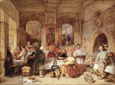 Vacsora a nagyteremben (akvarell és gouache papíron) alkotó: George Cattermole