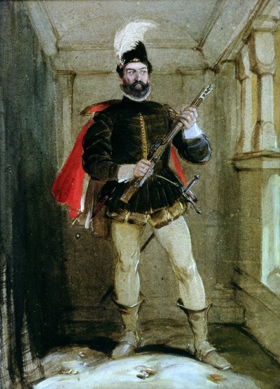 Hamilton of Bothwellhaugh 1570. január 23-án Linlithgow-ban készül lelőni Murray kormányzót alkotó: George Cattermole