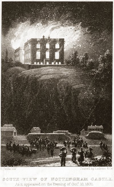 Ég a Nottingham-kastély, délről nézve, 1831 alkotó: George Childs