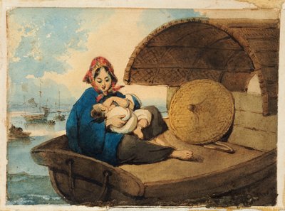Egy tankasszony gyermekével egy hajón alkotó: George Chinnery