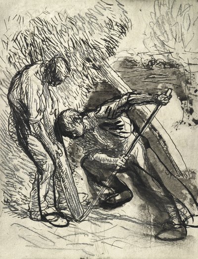 Propping the Rick, 1900 körül (ceruza, toll és tinta papíron) alkotó: George Clausen
