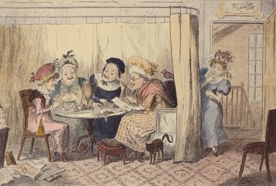 "A rágalmazó elfek kíváncsi juntója vagy a hallgatóság ritkán hall jót magukról", 1835 alkotó: George Cruikshank