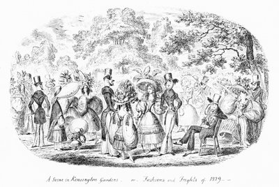 Jelenet a Kensington Gardensben, vagy 1829 divatja és félelmei (metszet) alkotó: George Cruikshank