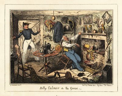 Egy haditengerészeti hadnagy szolgálatra szólít egy idős hadnagyot, 1826 (litográfia) alkotó: George Cruikshank