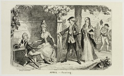 Április - Bolondozás George Cruikshank acélmetszeteiből a The Comic Almanacks című kötetbe: 1835-1853 alkotó: George Cruikshank
