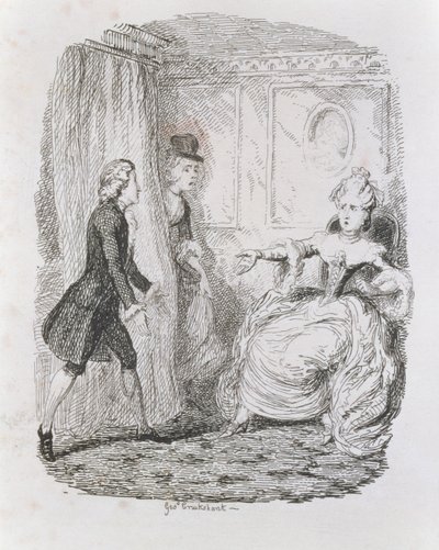 Lady Bellaston kínos helyzete, a „Tom Jones, az egy találó története” című művéből, a művész vésette, illusztráció a „Henry Fielding művei”, kocsma. Henry G. Bohn, 1853 alkotó: George Cruikshank