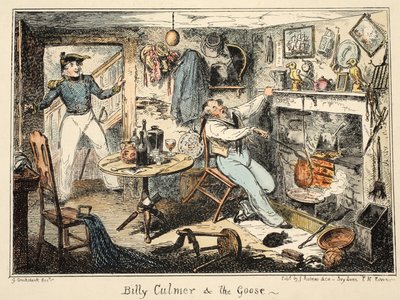 Billy Culmer & a Lúd, a Greenwichi Kórházból, egy sorozat haditengerészeti vázlatok, egy hadvezér életének leírása, pub. 1826 (kézi színes metszet) alkotó: George Cruikshank