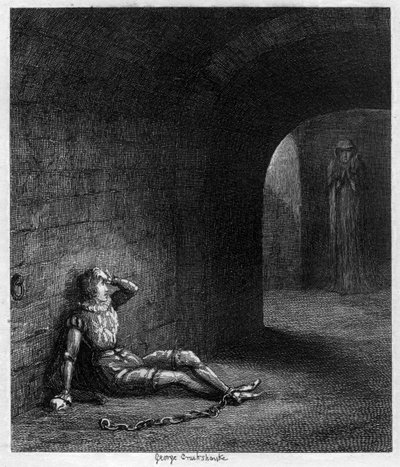 Cuthbert Cholmondeleyt meglepte egy titokzatos alak megjelenése, 1840 alkotó: George Cruikshank