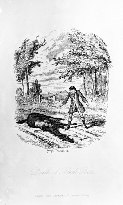 Fekete Bess halála, William Harrison Ainsworth „Rookwood” című illusztrációja, megjelent 1836-ban alkotó: George Cruikshank