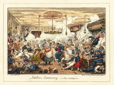 Angol tengerészek isznak és táncolnak egy kocsmában, napóleoni korszak, 1829 (litográfia) alkotó: George Cruikshank
