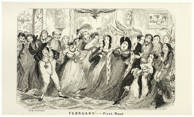 Február - Az első útvonal George Cruikshank acélmetszeteiből a The Comic Almanacks-hez: 1835-1853 alkotó: George Cruikshank