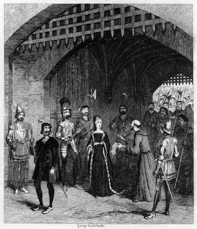 Feckenham bocsánatot ajánl Lady Jane Graynek a tárgyalásra menet, 1553 1840 alkotó: George Cruikshank