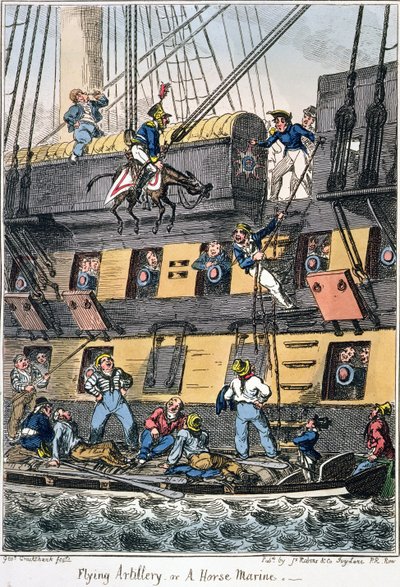 Repülő tüzérség vagy egy lovas tengerészgyalogos (színes metszet) alkotó: George Cruikshank