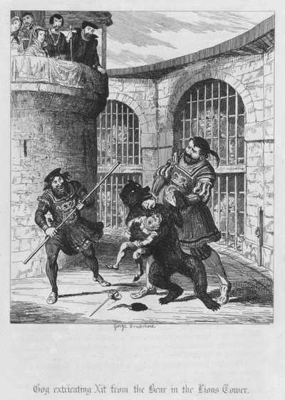 Góg kiszabadítja Xit-et a Medvéből az Oroszlántoronyban (metszet) alkotó: George Cruikshank
