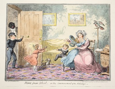 Hazatérés az iskolából vagy a szünidő kezdete pub. 1835 (kézi színes metszet) alkotó: George Cruikshank