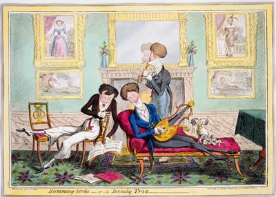 Kolibri, vagy egy Dandy Trio, kocsma. 1819 (kézzel színezett metszet) alkotó: George Cruikshank