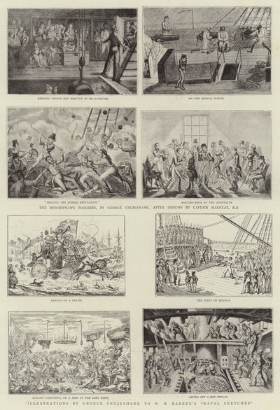 Humoros művészet a Királyi Tengerészeti Kiállításon alkotó: George Cruikshank