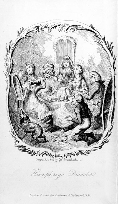 Humphrey katasztrófája, illusztráció a Humphrey Clinker expedíciójából, Tobias Smollett, 1831 alkotó: George Cruikshank