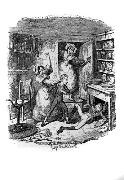 Illusztráció: Charles Dickens (1812-1870), George Cruikshank (1792-1878) „Oliver Twist” (Olivier). alkotó: George Cruikshank
