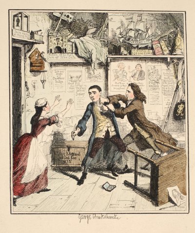 Jack Sheppard egy bosszúálló karaktert állít ki, illusztrációja: Jack Sheppard: A romantika, William Harrison Ainsworth, 1839-ben (kézzel színes rézkarc) alkotó: George Cruikshank