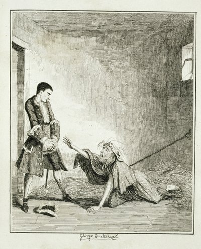 Jack meglátogatja édesanyját a londoni Bethlehem Kórházban. Illusztráció William Harrison Ainsworth „Jack Sheppard: A románc” című könyvéből, 1839-ben. alkotó: George Cruikshank
